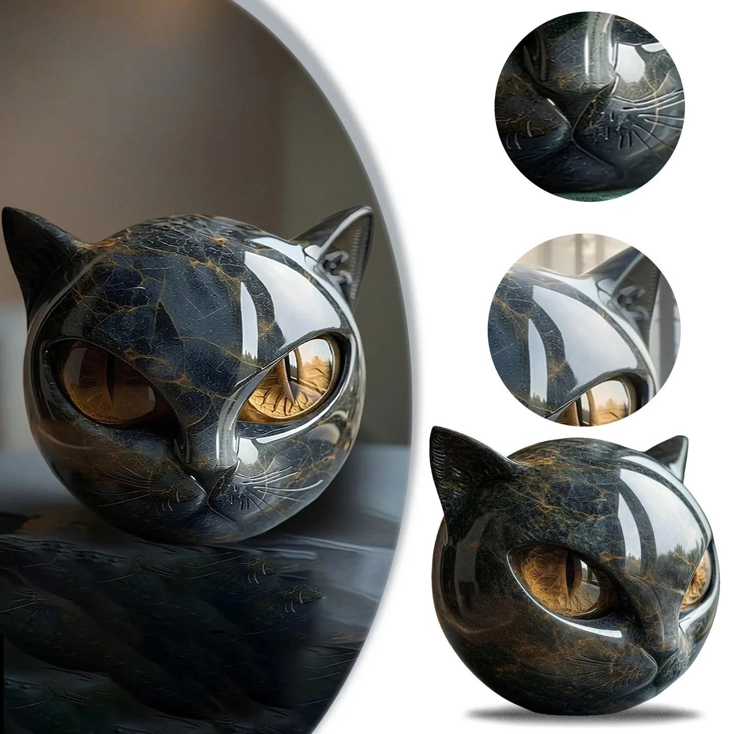 Decorative Black Cat Stone Figurine