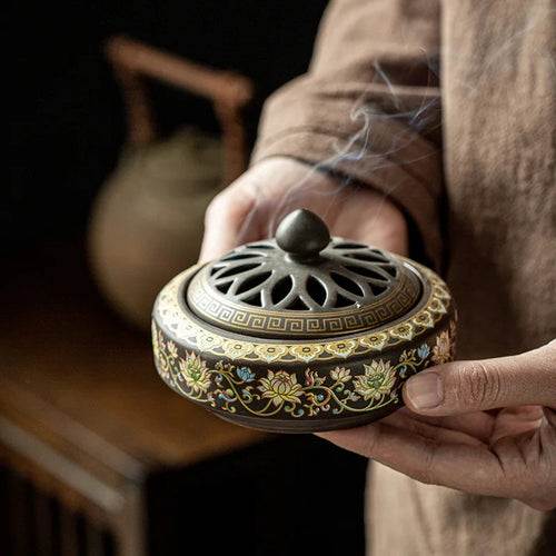 Ceramic Enamel Lotus Incense Burner