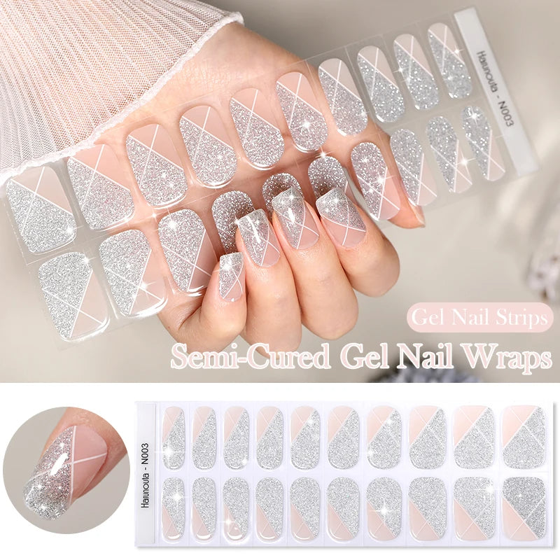 Glitter Lines Semi-Cured Gel Nail Sticker Tips (x20)