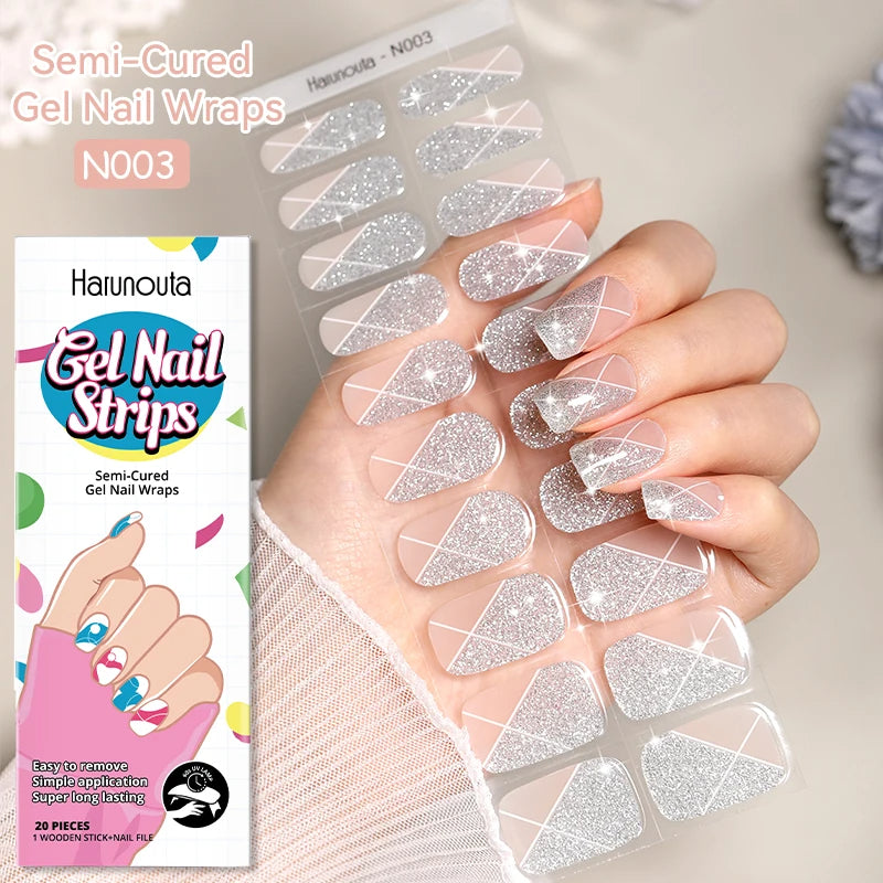 Glitter Lines Semi-Cured Gel Nail Sticker Tips (x20)